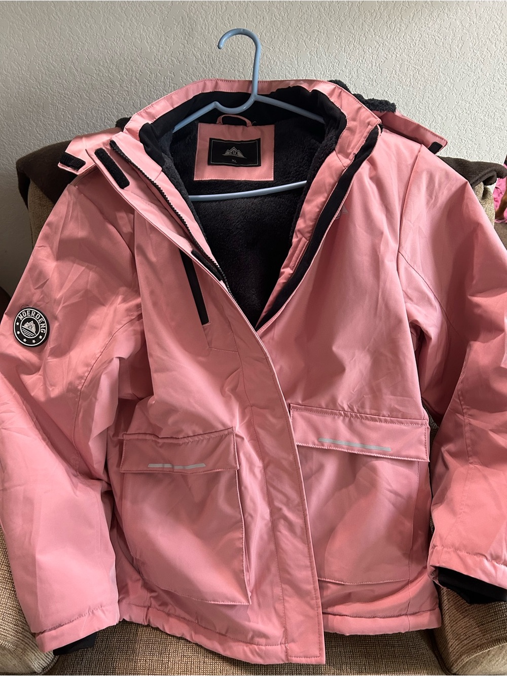 Pink Women's Hooded Ski Jacket, XL